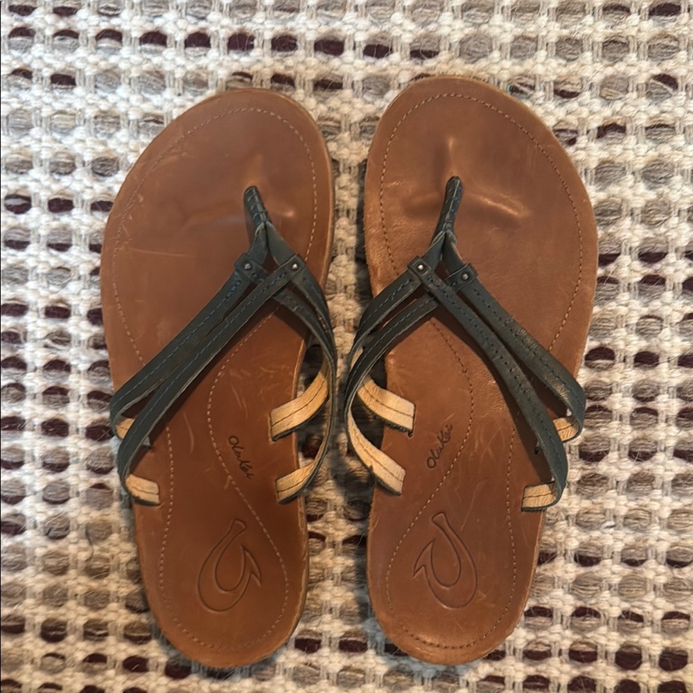 OluKai Brown and Black Women's Sandals
